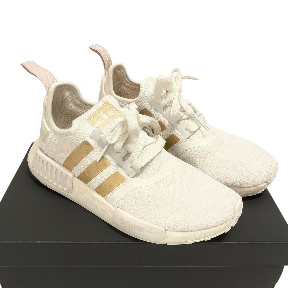 Adidas NMD_R1 Women’s Size 7 White & Gold • Running / Casual Sneakers